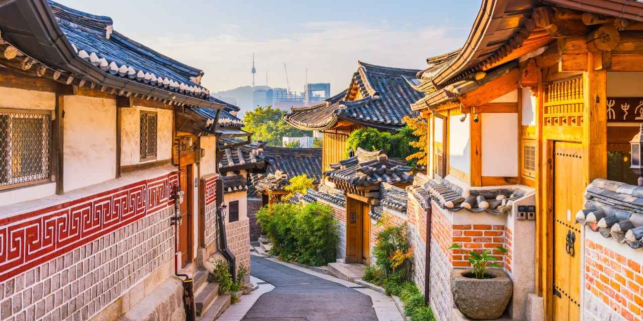 A street of Korean architecture and buildings