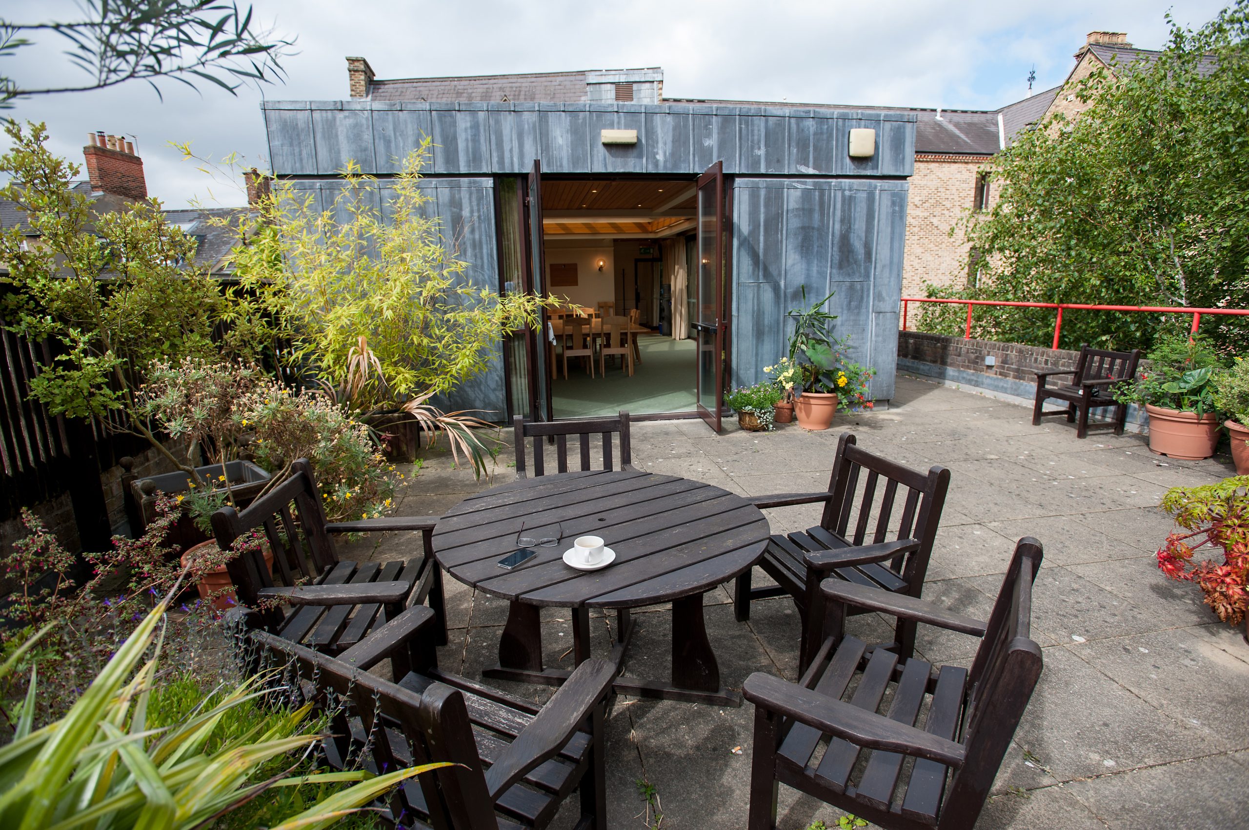 Courtyard area with seating outside the Mawby Room