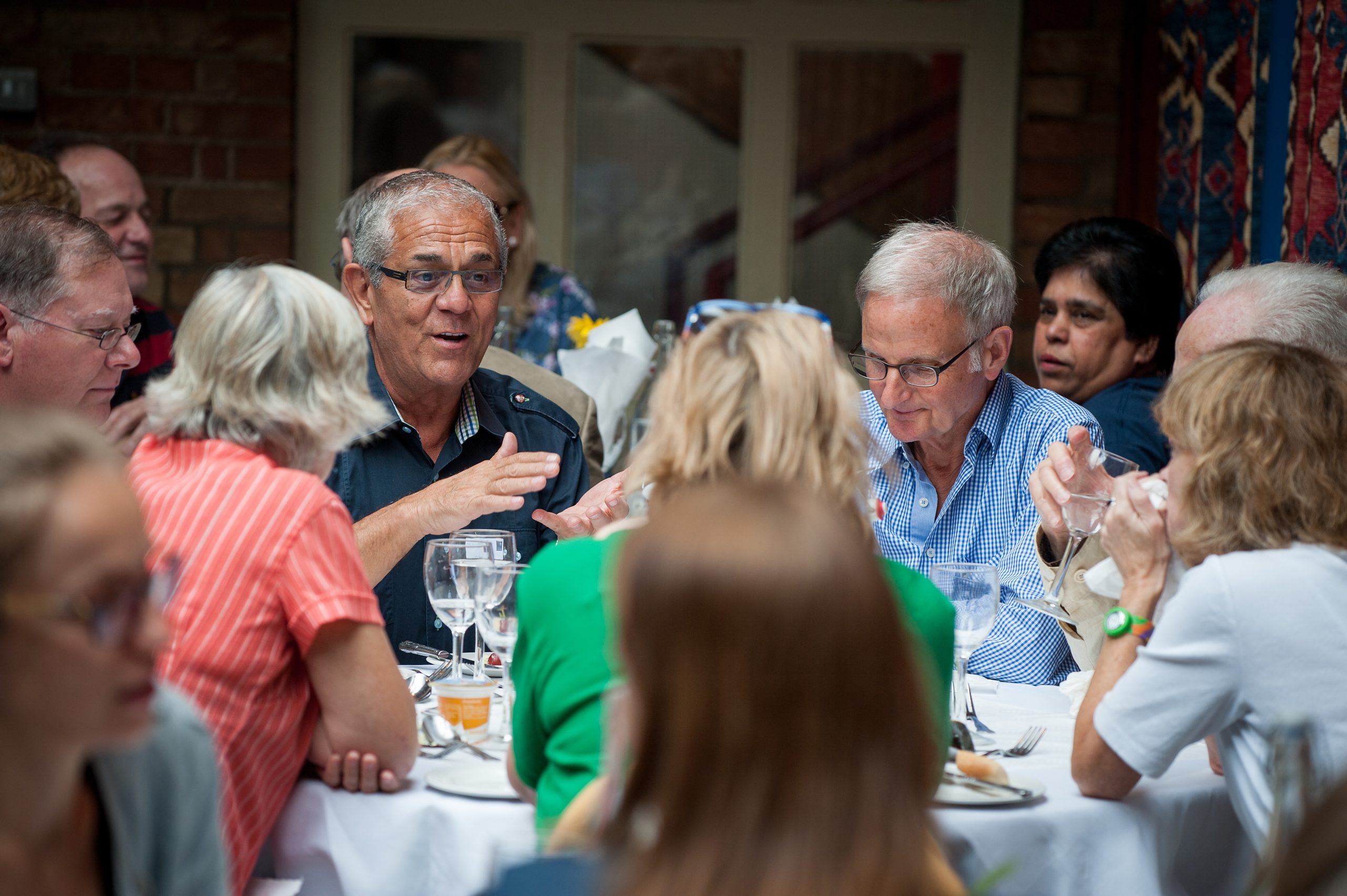 People eating and talking in the Rewley House Restaurant