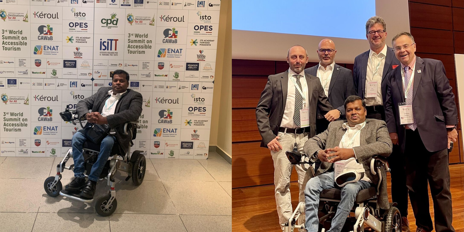 Two images together. Image one is Dr Selva Ramachandran at the summit. Image two is Dr Selva Ramachandran at the summit with four colleagues.