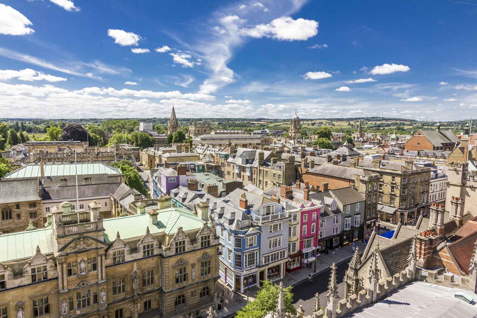 Aerial view over the High Street in Oxford
