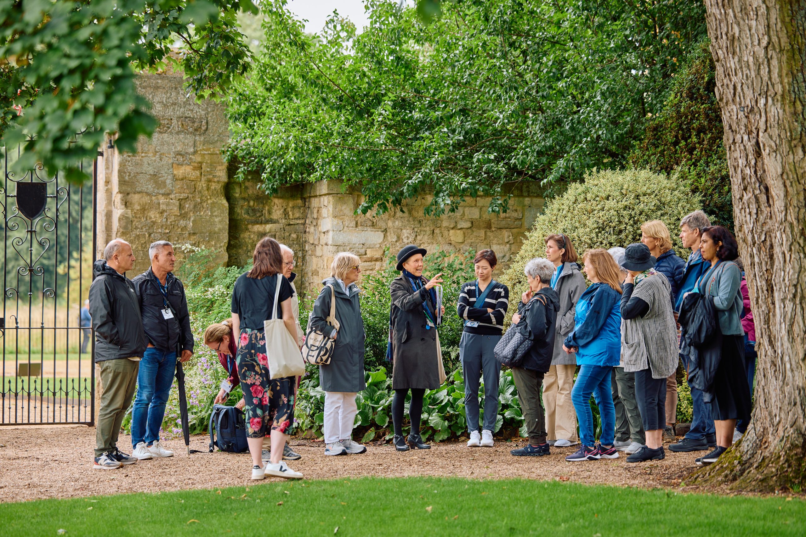 Students on a walking tour gather outside