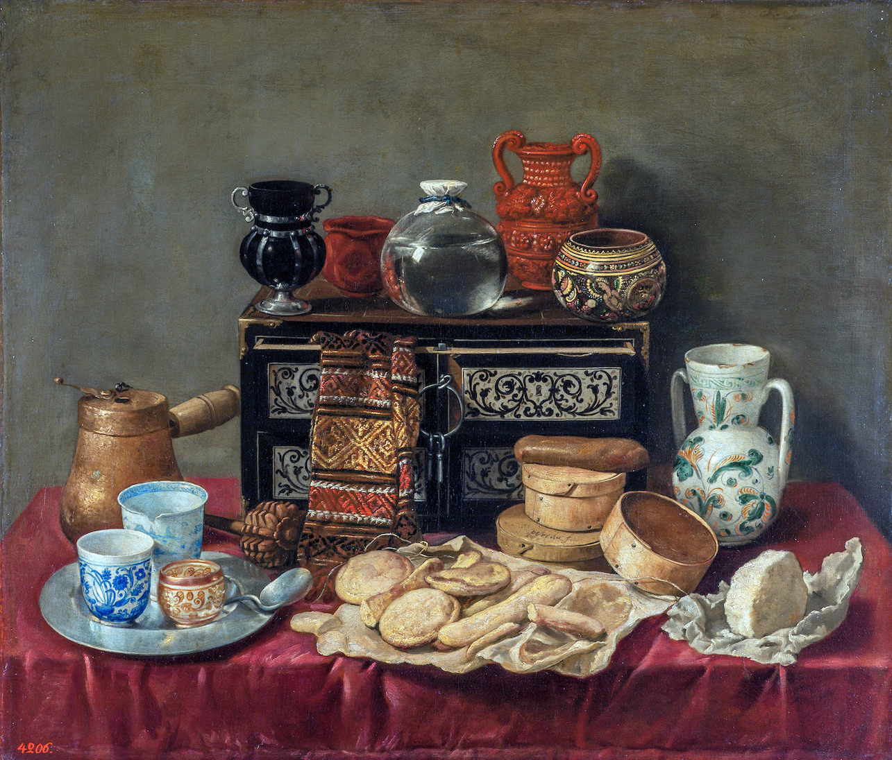 Still-Life painting with an Ebony Chest by Antonio de Pereda.