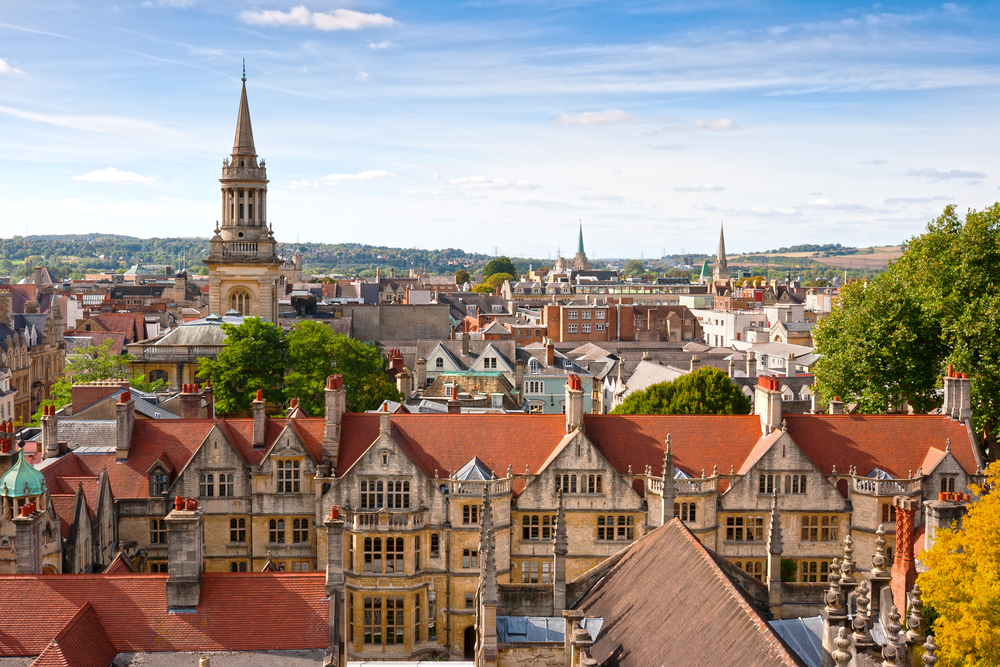 Birdseye view over Oxford city centre, UK