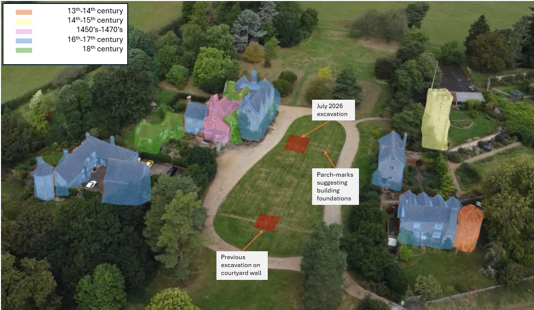 Diagram showing excavation map on bird's-eye view of Grey's Court.